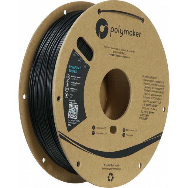 PolyFlex TPU-95A Preto - 1.75mm - 750 g